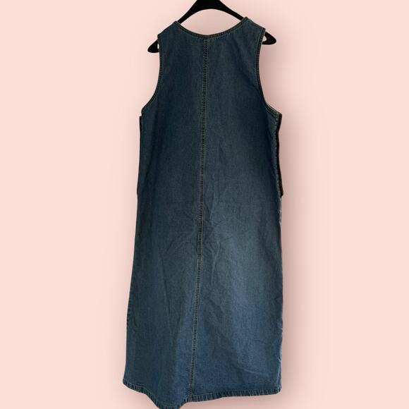 Vtg Denim Jumper Pinafore Long Dress Womens Large Blue Cottage Boho Modest 90s - Picture 3 of 4